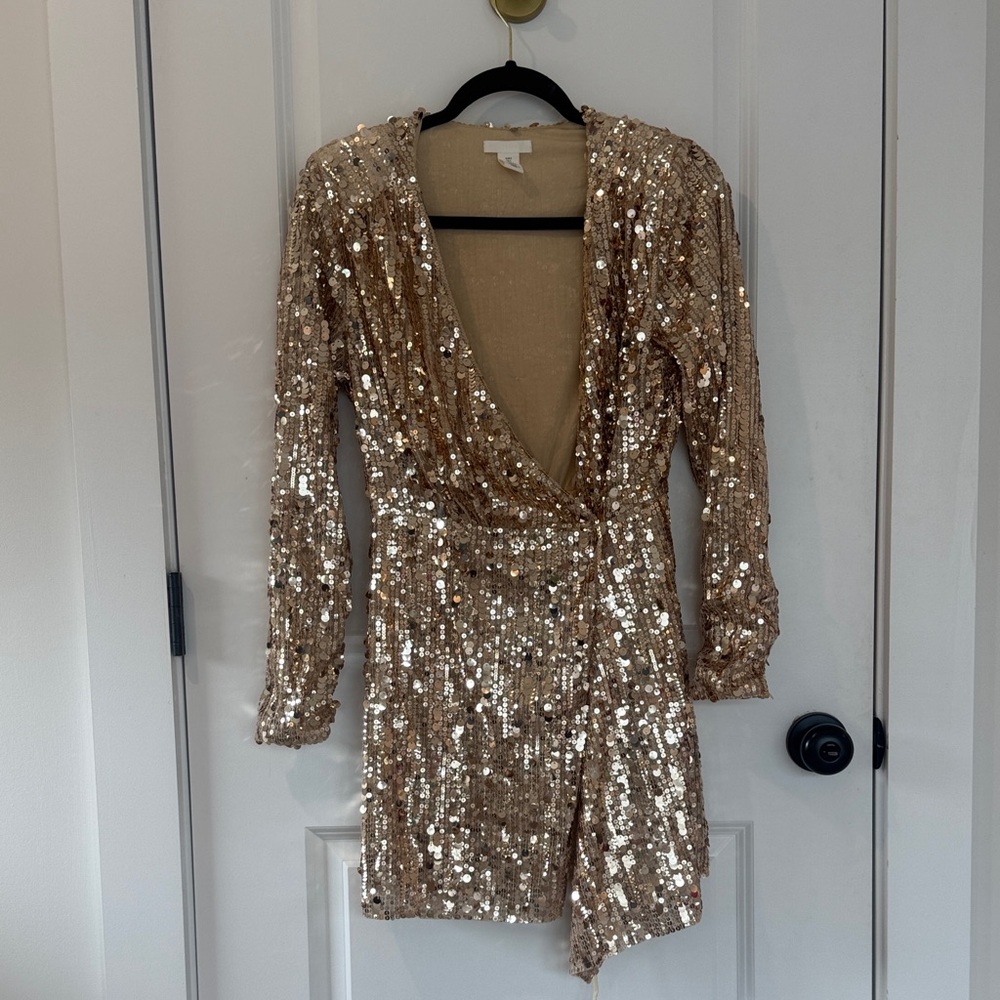 H&M Gold Sequin Wrap Dress